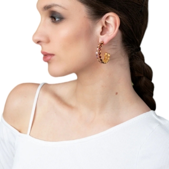 Bounkit Magaly Hoop Earrings, Amethyst | Garnet | Goldtone, NWT - Picture 5 of 15